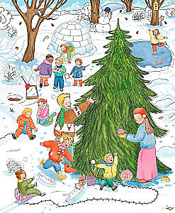 Conni and Jakob decorate the Christmas tree. An advent calendar for toddlers