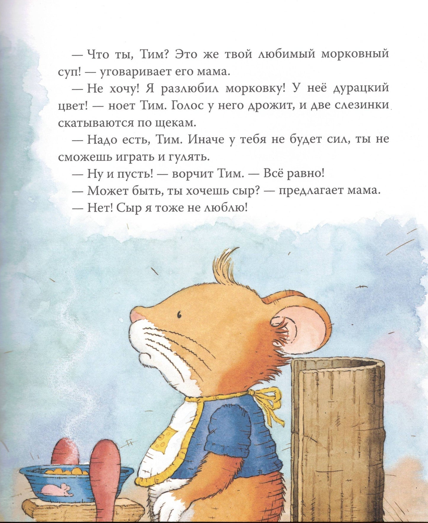 Tim the mouse doesn't want to eat.